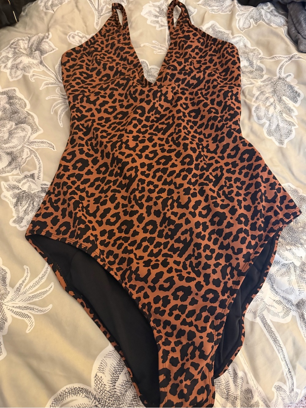 TA3 Brazilian Plungey Symmetric Leopard Swimsuit XL X-Long Sculpting One Piece